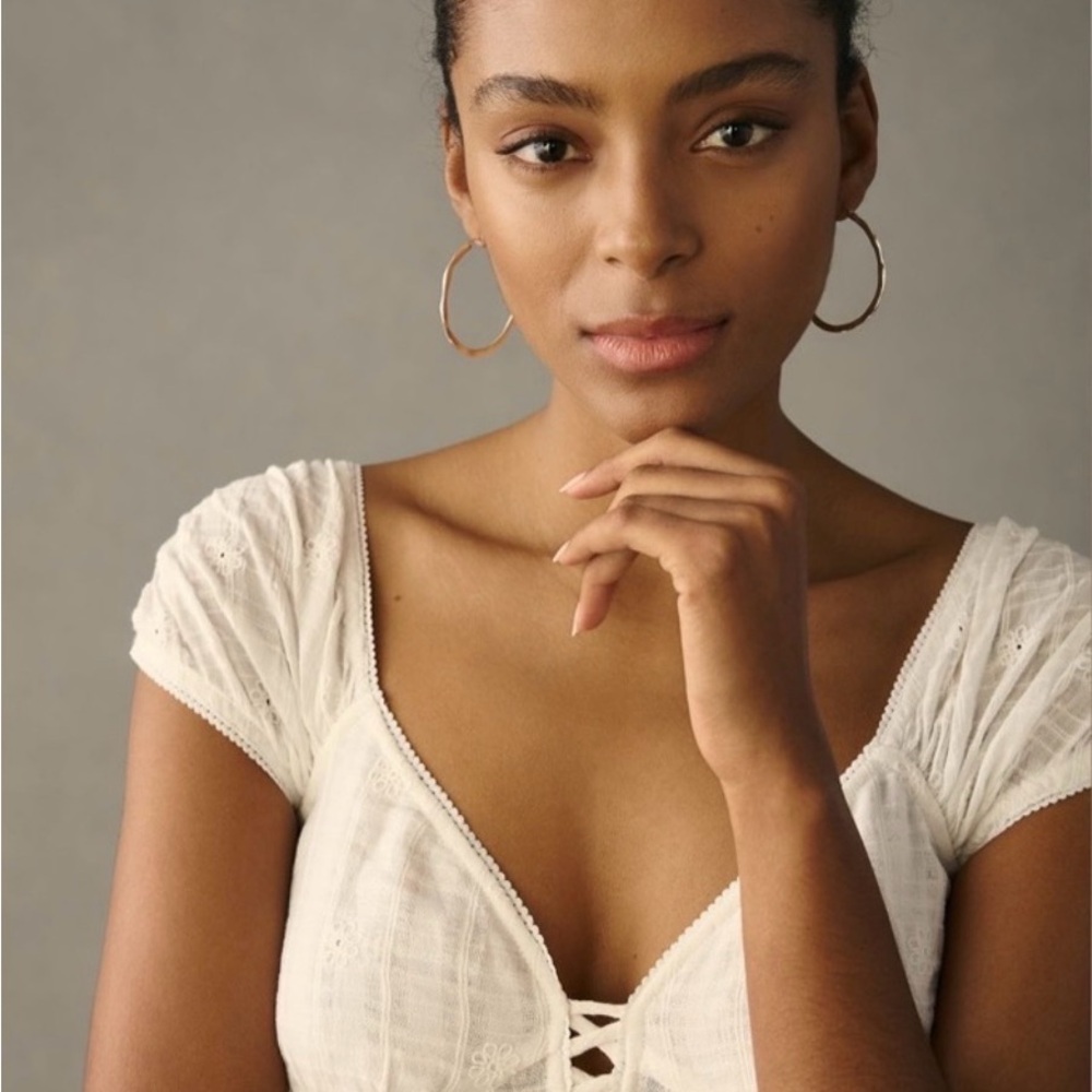 NWT Anthropologie Cap Sleeve Lace Up Babydoll Dress White Size S - Picture 3 of 6